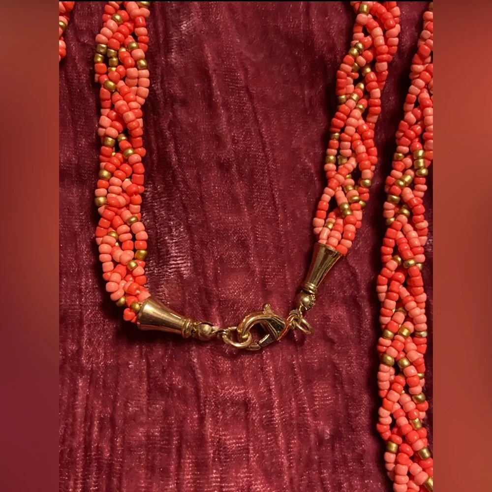 🏝️ Braided Coral Seed Bead 36” Necklace #9263 - Picture 3 of 6